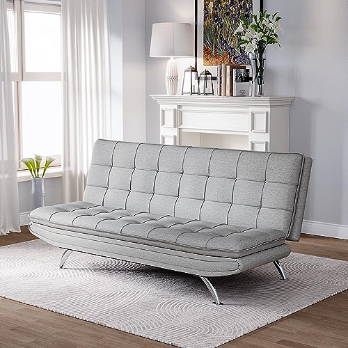 Light Grey 3-Seater Fabric Sofa Bed Recliner