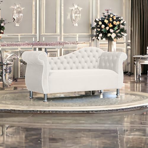 Vintage Cream Velvet Chesterfield Chaise Lounge Sofa