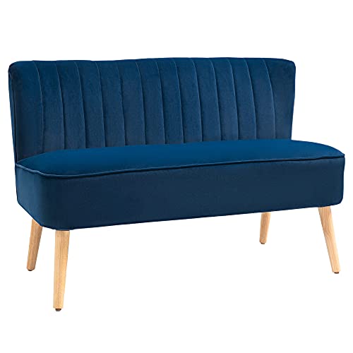 Modern Blue Velvet Armless 2-Seater Sofa