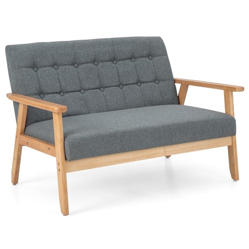 Modern Grey 2-Seater Linen Loveseat Sofa