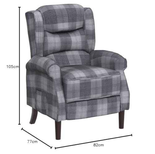 Beige or Grey Tartan Armchair Recliner