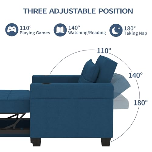 Convertible Sleeper Armchair with USB Ports - Navy Blue