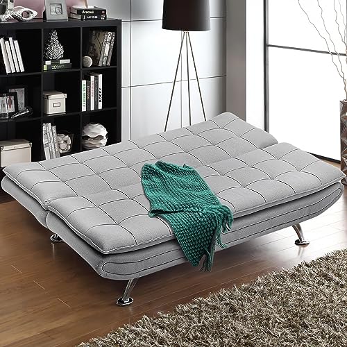 Light Grey 3-Seater Fabric Sofa Bed Recliner