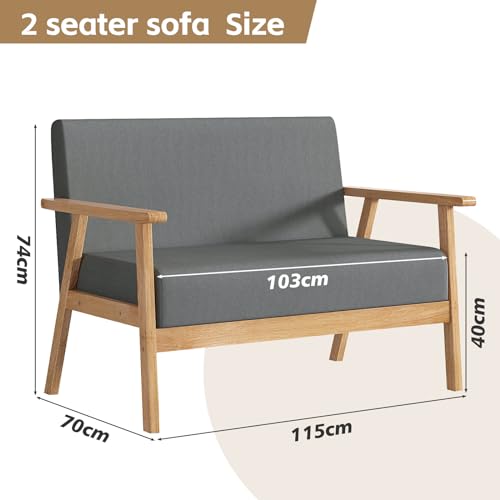 Grey 2-Seater Upholstered Sofa for Living Room