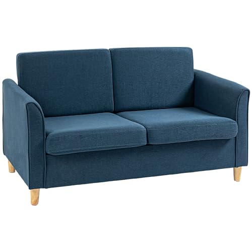 Compact Blue Loveseat Sofa with Wood Legs