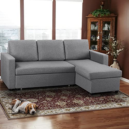 Light Grey L-Shaped Sofa Bed with Storage