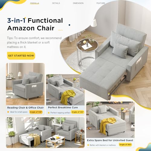 YODOLLA 3-in-1 Convertible Sleeper Chair Bed