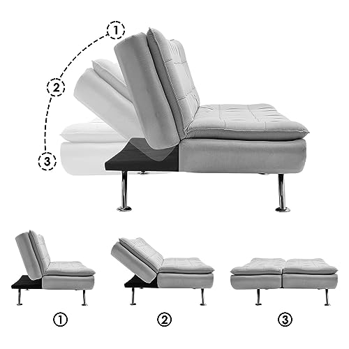 Light Grey 3-Seater Fabric Sofa Bed Recliner