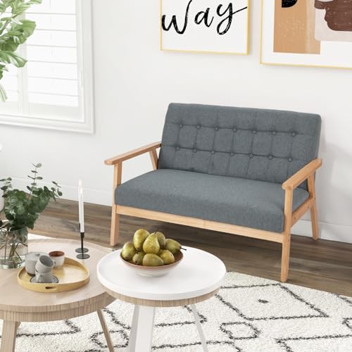 Modern Grey 2-Seater Linen Loveseat Sofa