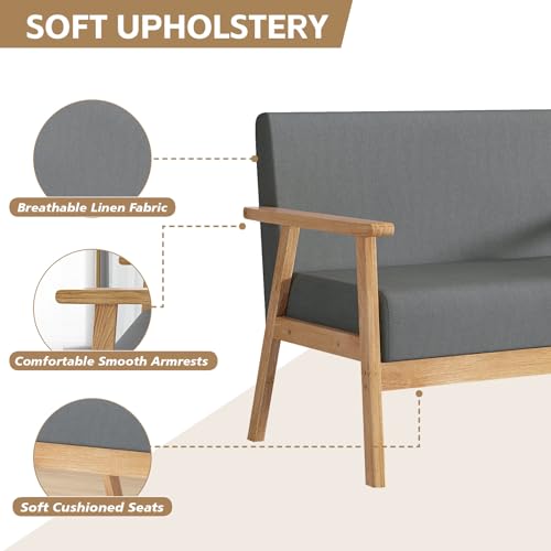 Grey 2-Seater Upholstered Sofa for Living Room