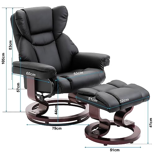 Ergonomic Recliner Chair with Footstool, Black