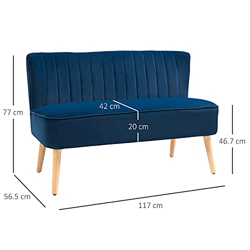 Modern Blue Velvet Armless 2-Seater Sofa