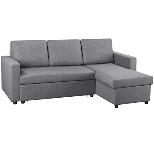 Light Grey L-Shaped Sofa Bed with Storage