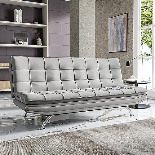 Light Grey 3-Seater Fabric Sofa Bed Recliner
