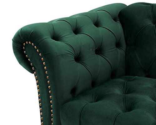 Velvet Chesterfield Curved Sofa – 3 Seater Green