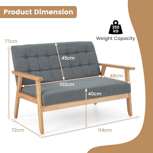 Modern Grey 2-Seater Linen Loveseat Sofa