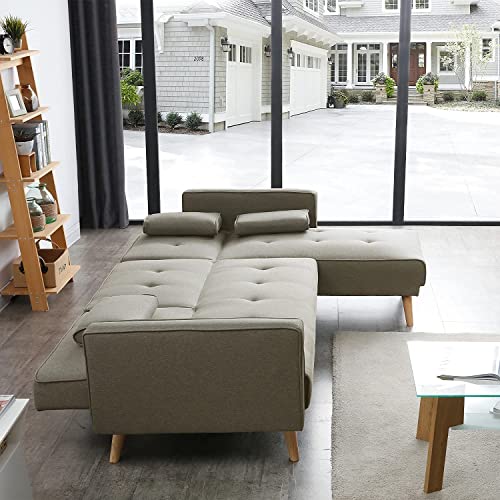Elegant Grey L-Shaped Sofa Bed with Wooden Legs