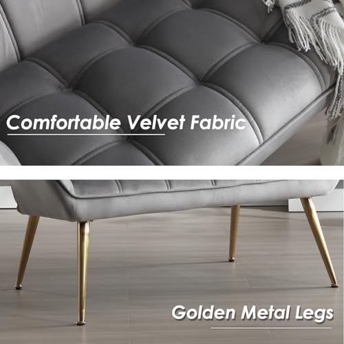 Gray Velvet 2-Seater Sofa with Gold Legs