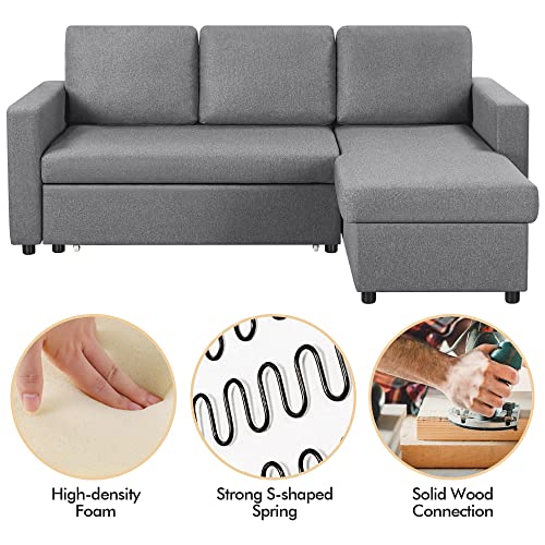 Light Grey L-Shaped Sofa Bed with Storage