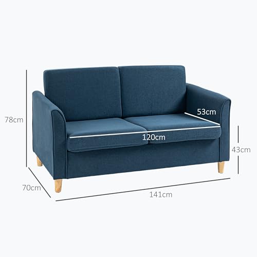 Compact Blue Loveseat Sofa with Wood Legs