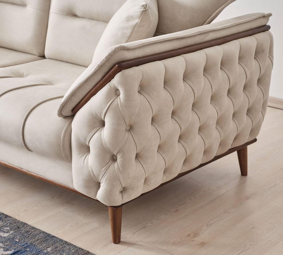Chesterfield Cream Brown Leather Sofa Set