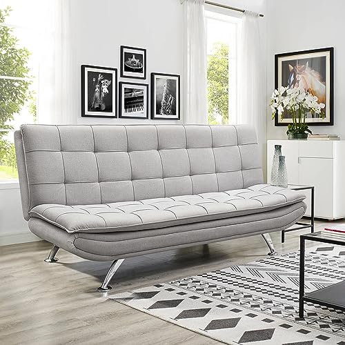 Light Grey 3-Seater Fabric Sofa Bed Recliner