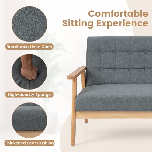 Modern Grey 2-Seater Linen Loveseat Sofa