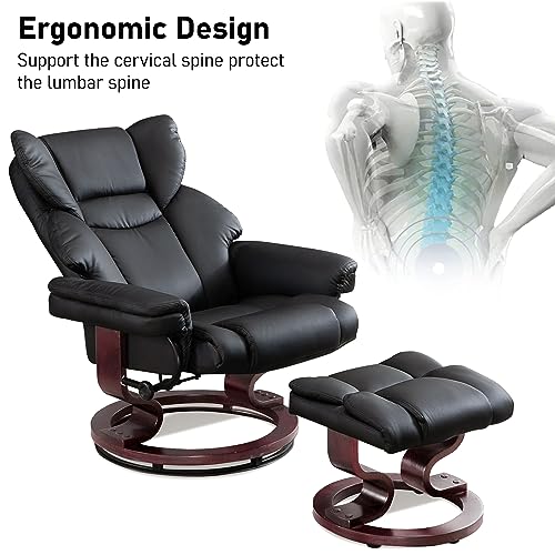 Ergonomic Recliner Chair with Footstool, Black