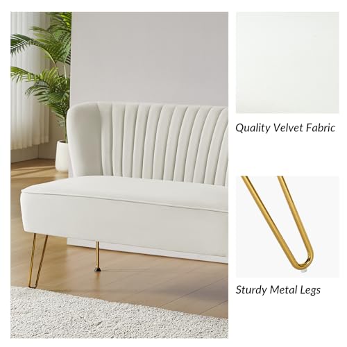 Velvet 2-Seater Loveseat Sofa with Gold Legs