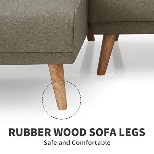 Elegant Grey L-Shaped Sofa Bed with Wooden Legs
