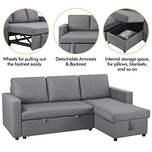 Light Grey L-Shaped Sofa Bed with Storage