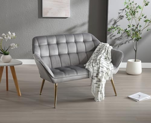 Gray Velvet 2-Seater Sofa with Gold Legs