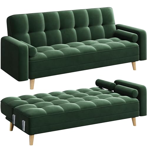 Modern Velvet 3-Seater Click Clack Sofa - Green