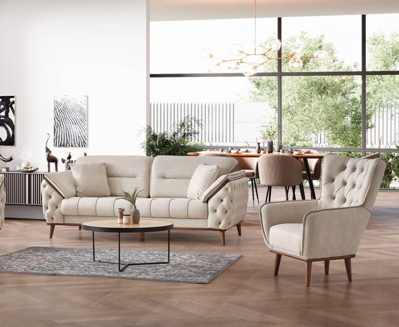 Chesterfield Cream Brown Leather Sofa Set
