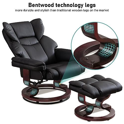 Ergonomic Recliner Chair with Footstool, Black