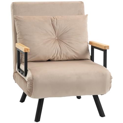 Convertible Velvet Chair Bed Settee in Beige