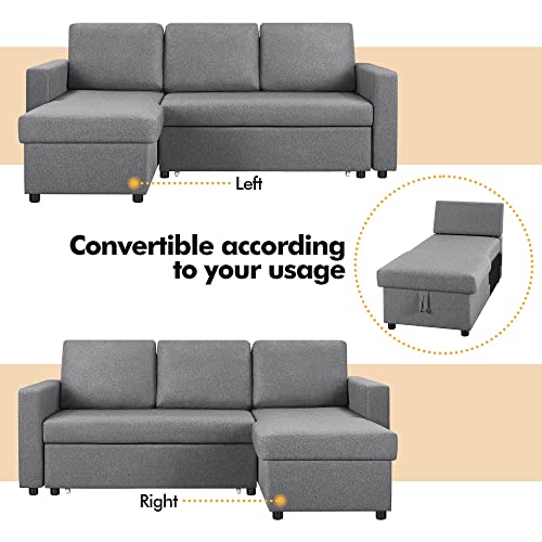Light Grey L-Shaped Sofa Bed with Storage
