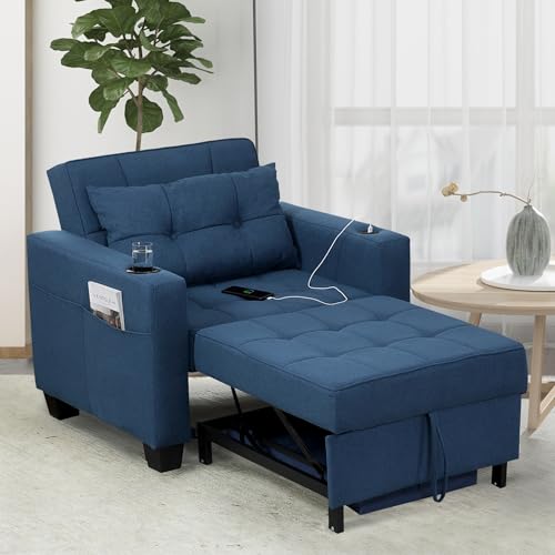 Navy Blue Modern Recliner Chair with USB Port
