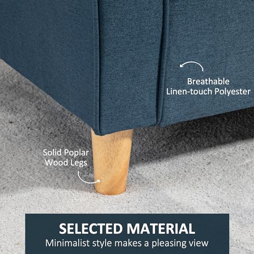 Compact Blue Loveseat Sofa with Wood Legs