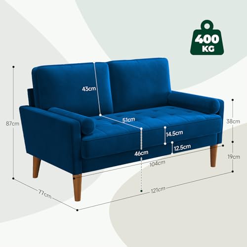 Vesgantti Blue Velvet 2-Seater Sofa Couch
