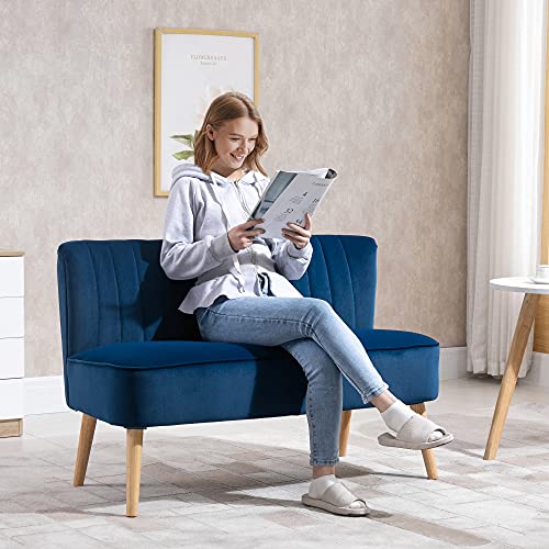 Modern Blue Velvet Armless 2-Seater Sofa