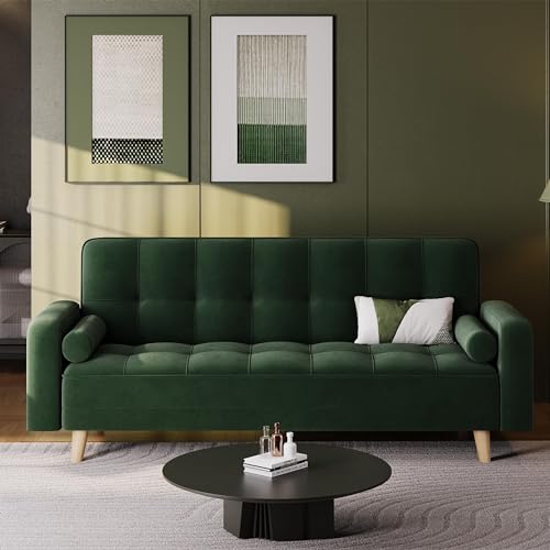 Modern Velvet 3-Seater Click Clack Sofa - Green