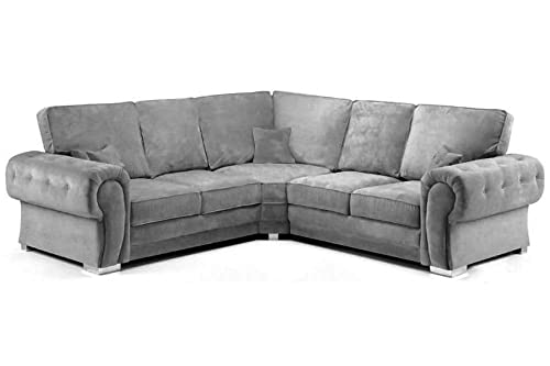 Verona Highback Grey Fabric Corner Sofa Set