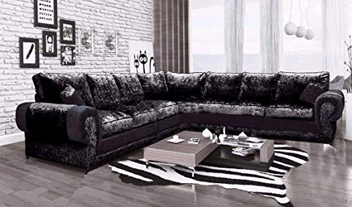 Elegant Black Crushed Velvet 7-Seater Corner Sofa