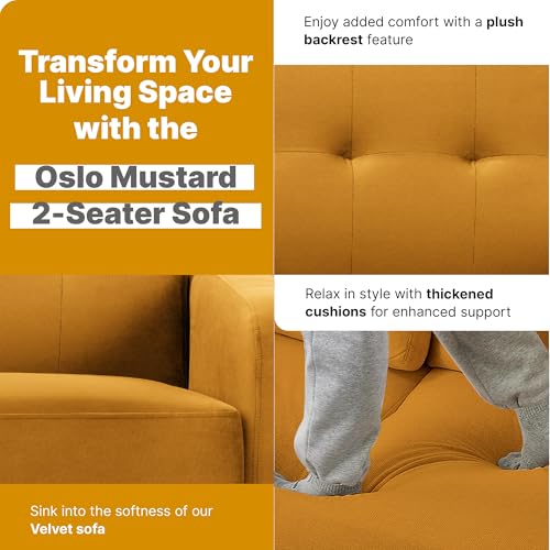 Elegant Mustard Yellow Velvet 2-Seater Sofa