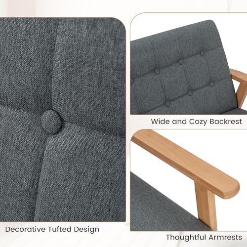 Modern Grey 2-Seater Linen Loveseat Sofa
