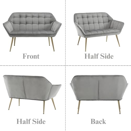 Gray Velvet 2-Seater Sofa with Gold Legs
