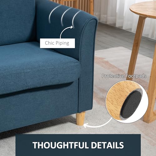 Compact Blue Loveseat Sofa with Wood Legs