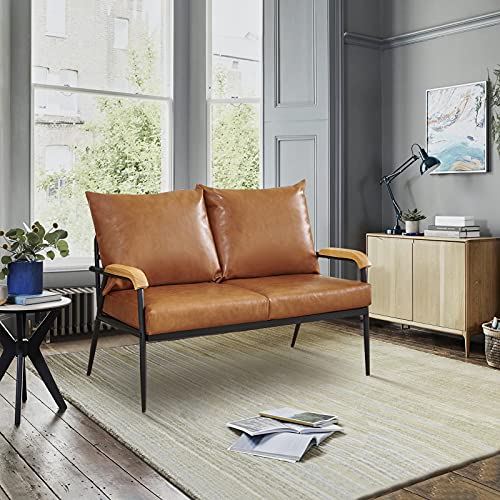 Light Brown PU Leather 2 Seater Sofa Couch