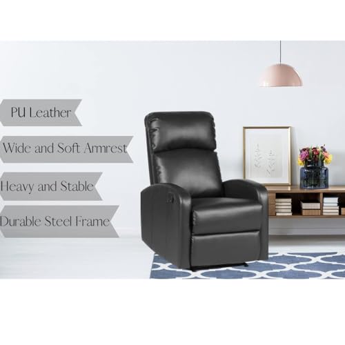 EVRE Black Leather Recliner Armchair with Adjustable Leg Rest